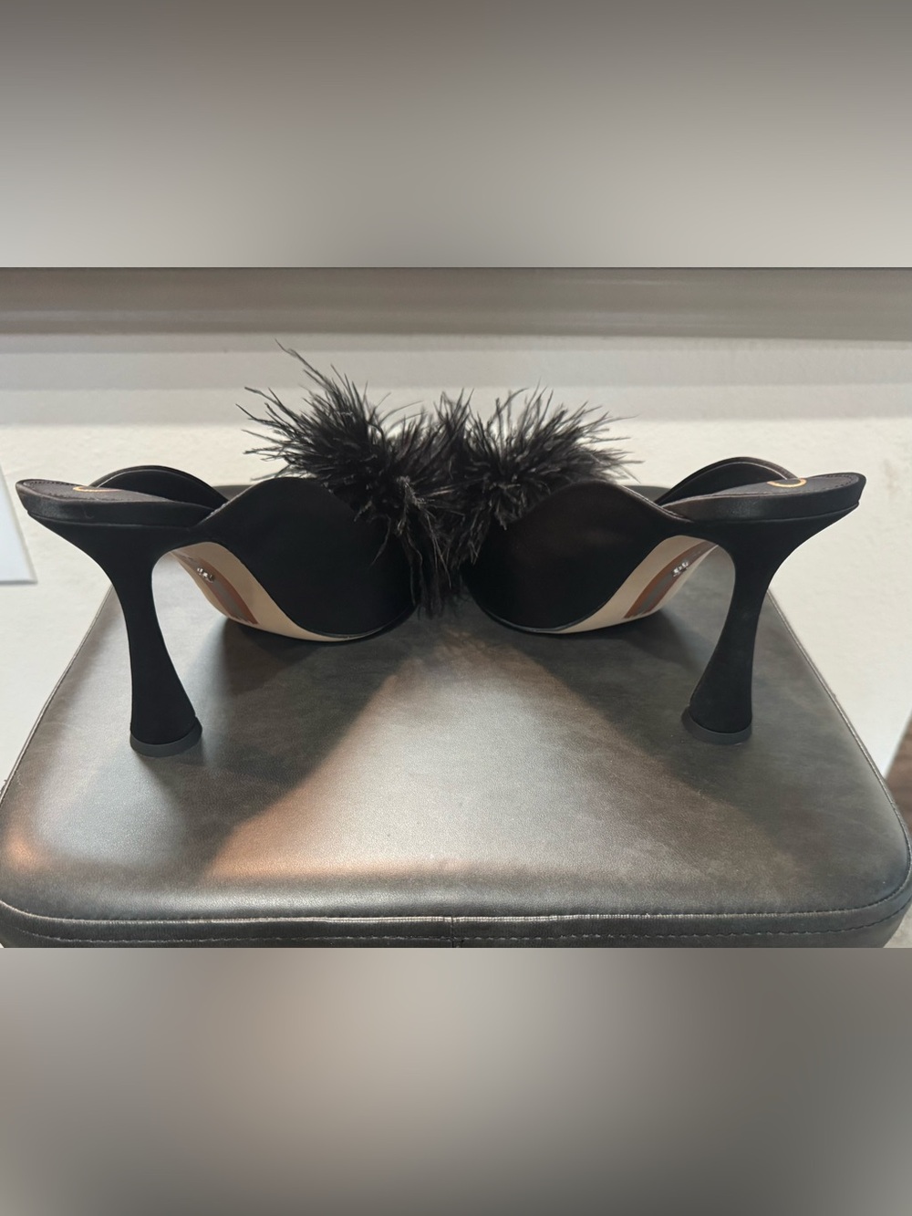 Sam Edelman Black Feather Pom Slip-On Mules - Picture 6 of 8